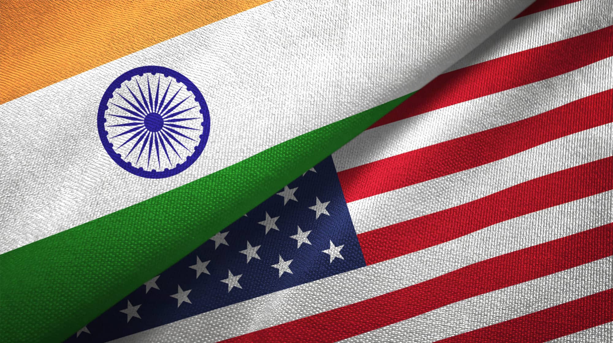 India and United States flags together relations textile cloth, fabric texture