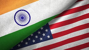 India and United States flags together relations textile cloth, fabric texture
