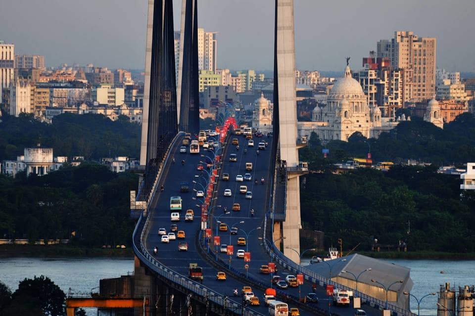 Kolkata skyline as viewed from the Hoogly bridge